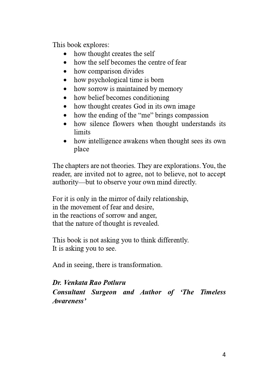 Thought Ends, Freedom Begins by Dr. Venkata Rao Potluru